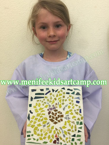 sunflower mosaic tile workshop for children in Menifee california Ines Miller art teacher