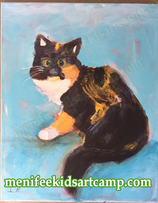 painting classes for kids in menifee California - Cat painting on acrylics art classes for children
