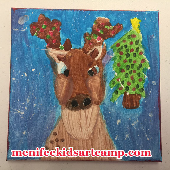 Canvas painting art classes for kids Holiday Art camp by Ines Miller Professional Fine Artist in menifee California