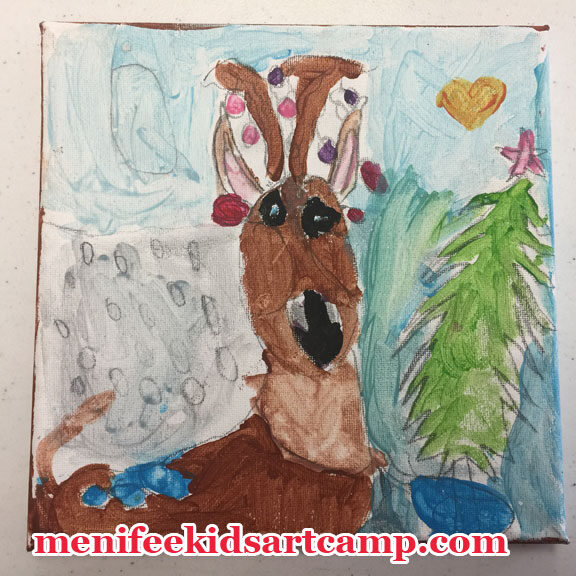 Christmas art painting for children in Menifee California Canvas painting art classes for kids Holiday Art camp by Ines Miller Professional Fine Artist in menifee California
